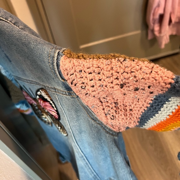 Denim Jacket with Crocheted Granny Square Sleeves- Free People Inspired - Picture 11 of 11